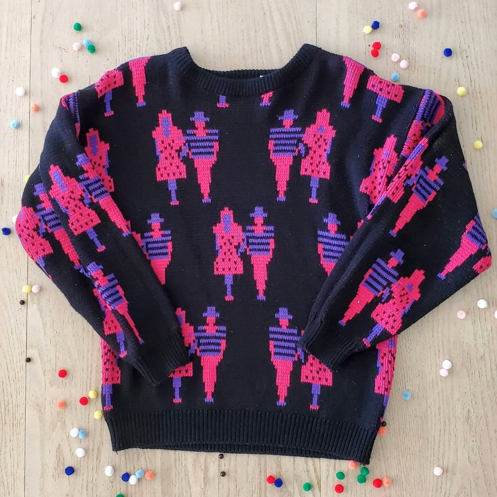 Vintage 80's Crazy Bright Man and Woman Sweater